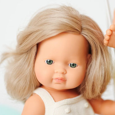 miniland Dolls 15" Baby Doll Caucasian Girl with Dirty Blond Hair