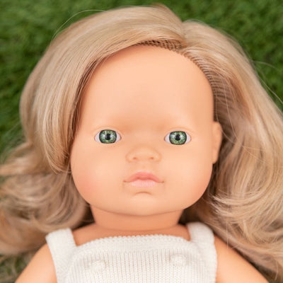 miniland Dolls 15" Baby Doll Caucasian Girl with Dirty Blond Hair