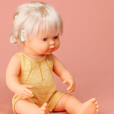 miniland Dolls 15" Baby Doll Caucasian Girl with Hearing Implant