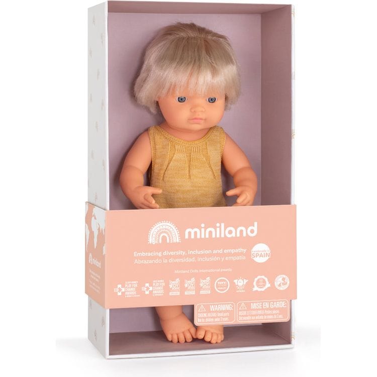 miniland Dolls 15" Baby Doll Caucasian Girl with Hearing Implant