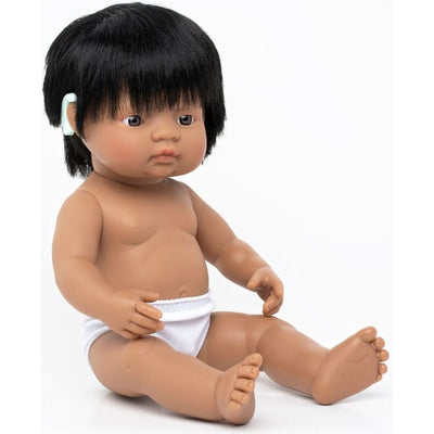 miniland Dolls 15" Baby Doll Hispanic Boy with Hearing Aid