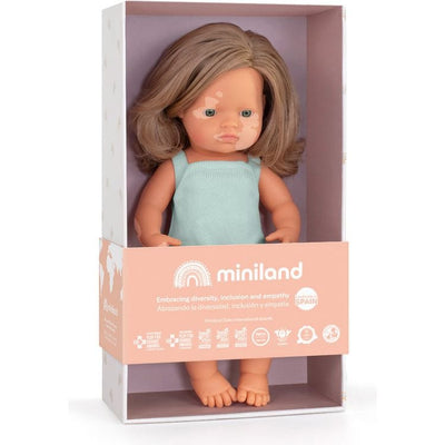 miniland Dolls 15" Colourful Edition Baby Doll Caucasian Girl Blonde Hair with Vitiligo