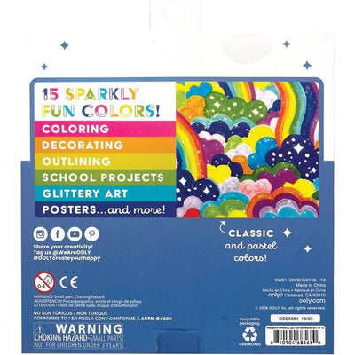 Ooly Creativity Rainbow Sparkle Glitter Markers - Set of 15