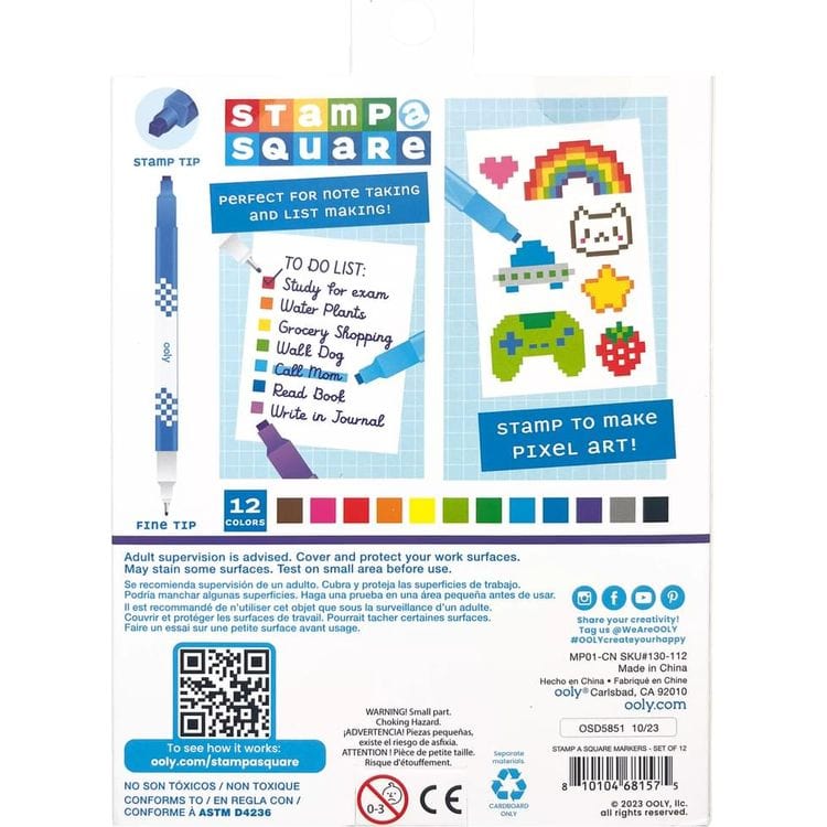 Ooly Creativity Stamp-A-Square Double Ended Markers (Set of 12)