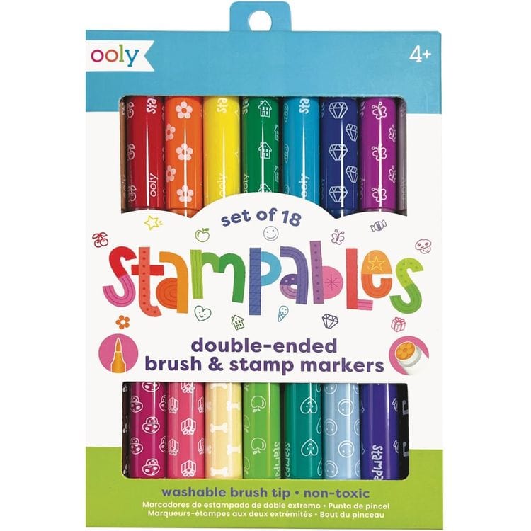 Ooly Creativity Stampables Double-Ended Stamp & Brush Markers: Set of 18