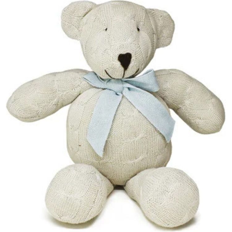 Rian Tricot Plush Classic Light Blue Cable Knit Plush Teddy Bear