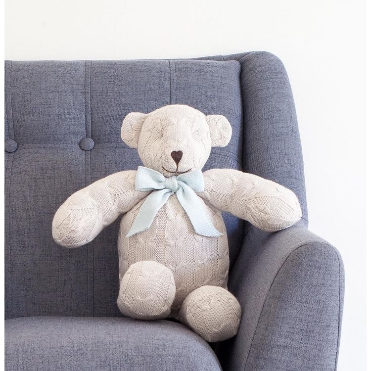 Rian Tricot Plush Classic Light Blue Cable Knit Plush Teddy Bear