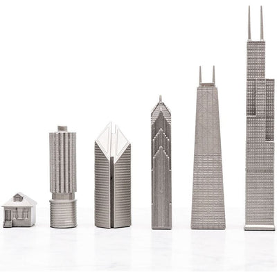 Skyline Chess Games Chicago Edition Stainless Steel Chess Set with Wood Map Board