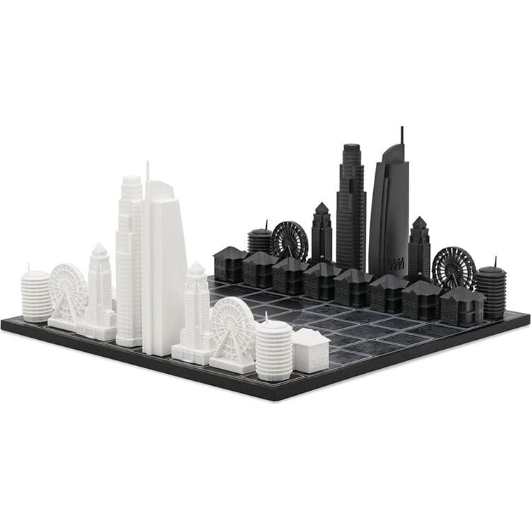 Skyline Chess Games Los Angeles Edition Acrylic Chess Set with Wood Map Board