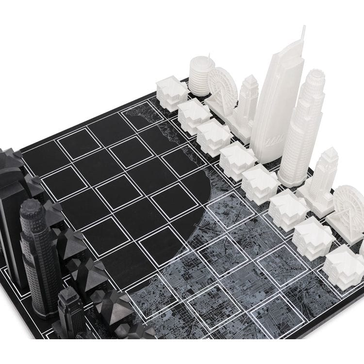 Skyline Chess Games Los Angeles Edition Acrylic Chess Set with Wood Map Board
