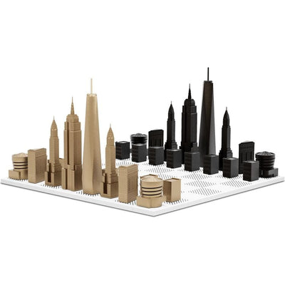 Skyline Chess Games New York Edition Luxury Bronze Chess Set with Marble Hatch Board