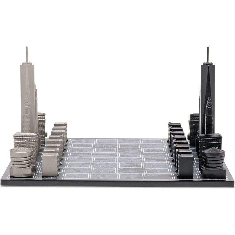 Skyline Chess Games New York Edition Stainless Steel Chess Set with Wood Map Board