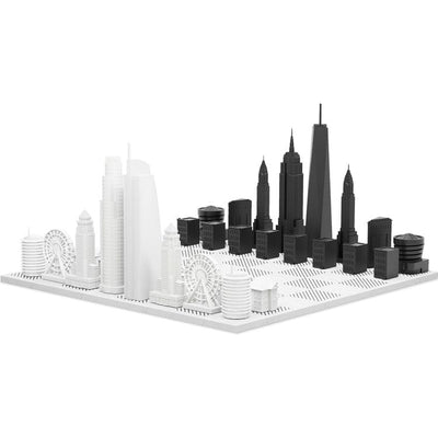 Skyline Chess Games New York Versus Los Angeles Acrylic Chess Set with Marble Hatch Board