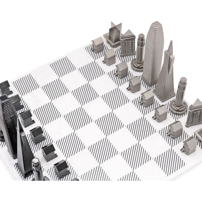 Skyline Chess Games San Francisco Edition Stainless Steel Chess Set with Marble Hatch Board