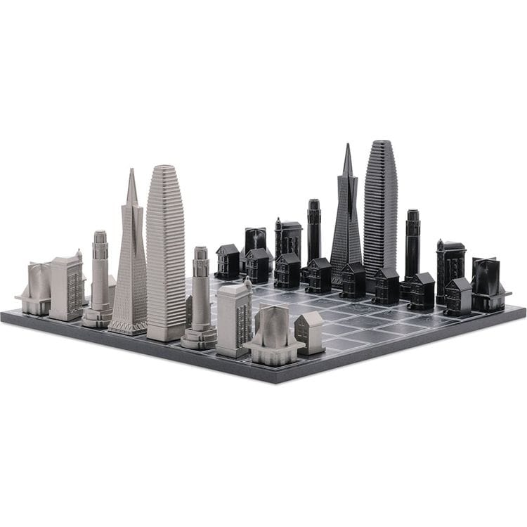 Skyline Chess Games San Francisco Edition Stainless Steel Chess Set with Wood Map Board