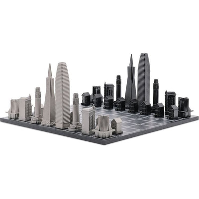 Skyline Chess Games San Francisco Edition Stainless Steel Chess Set with Wood Map Board