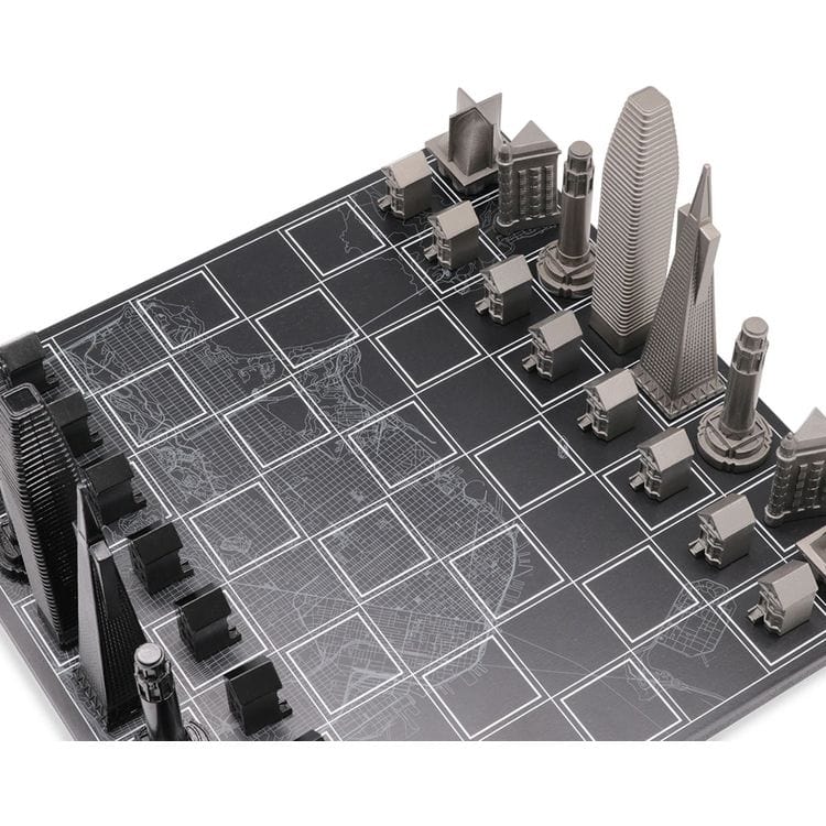 Skyline Chess Games San Francisco Edition Stainless Steel Chess Set with Wood Map Board