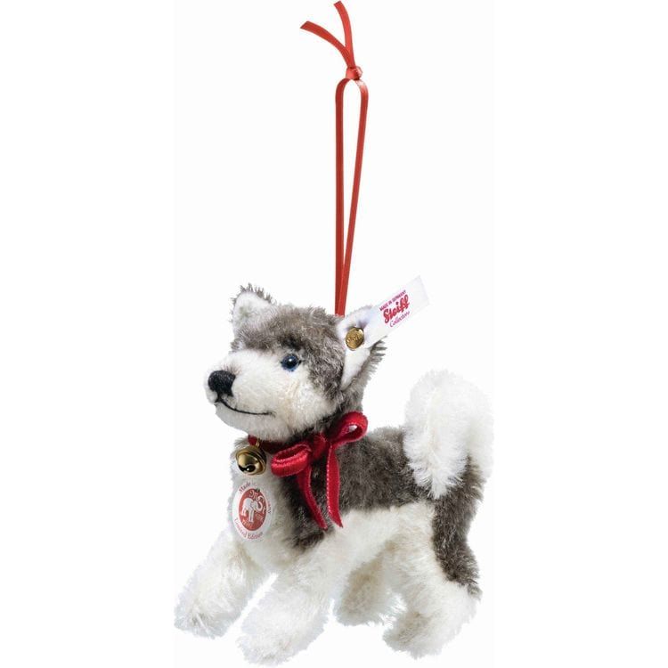 Steiff North America, Inc. Plush PREORDER Holiday Husky with Red Bow Ornament