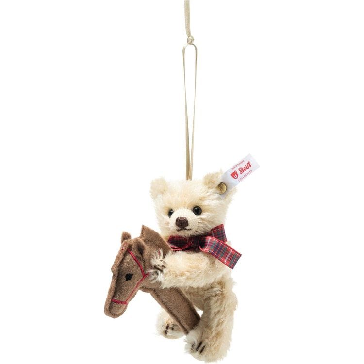 Steiff North America, Inc. Plush Teddy Bear on Hobby Horse Ornament - 2024 Limited Edition