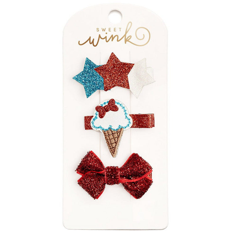 Sweet Wink Trend Accessories Red + White + Blue / One Size Fits Most Patriotic Hair Clip Set