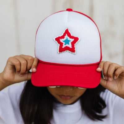 Sweet Wink Trend Accessories Red + White + Blue / One Size Fits Most Patriotic Star Patch Hat