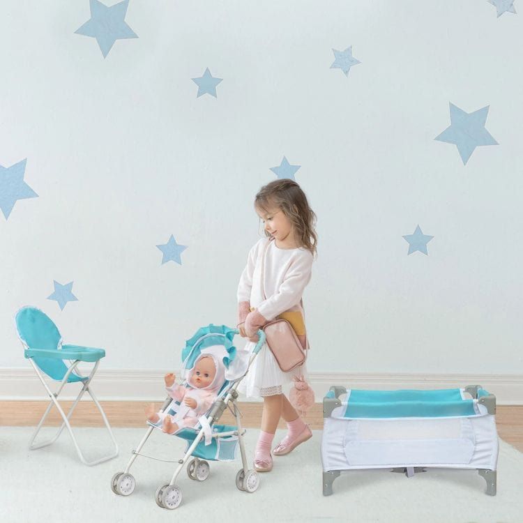 Teamson Kids Dolls 3 in 1 Baby Doll Nursery Set - Blue/White