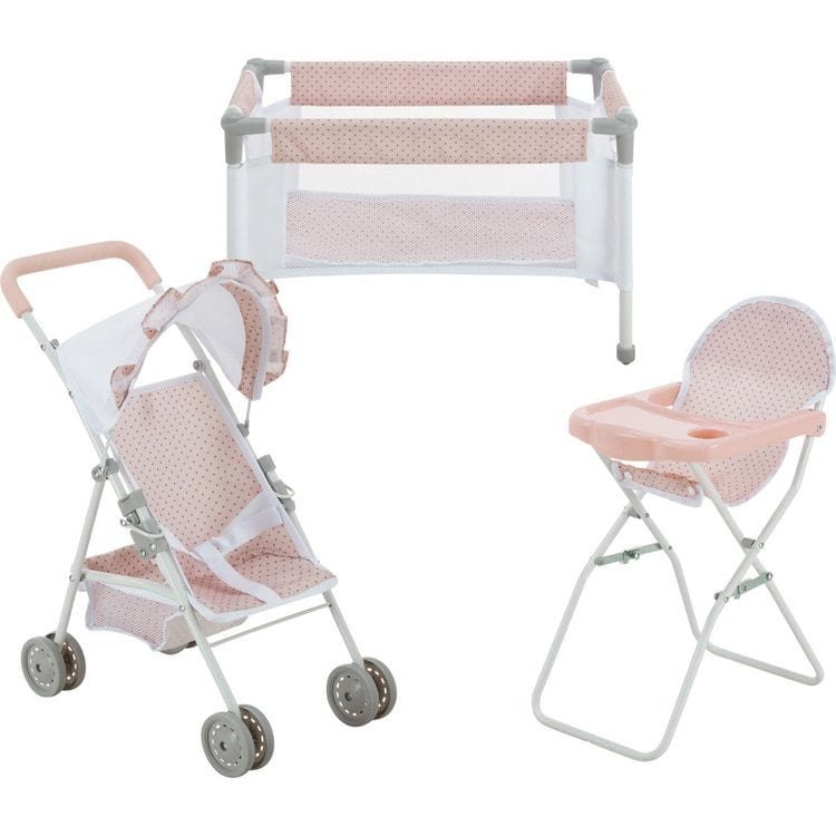 Teamson Kids Dolls Olivia's Little World Polka Dot Princess Baby Doll 3 Piece Nursery Set - Pink