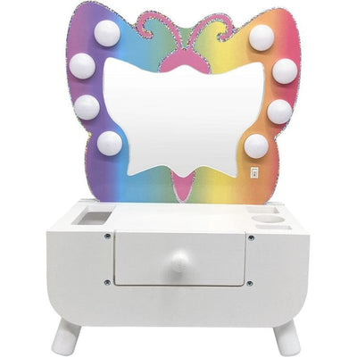 Teamson Kids Preschool Colorful Butterfly-Shaped Tabletop Vanity with Illuminated Mirror