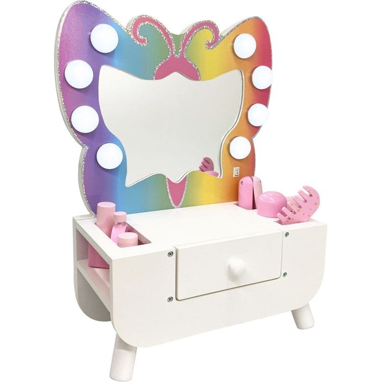 Teamson Kids Preschool Colorful Butterfly-Shaped Tabletop Vanity with Illuminated Mirror