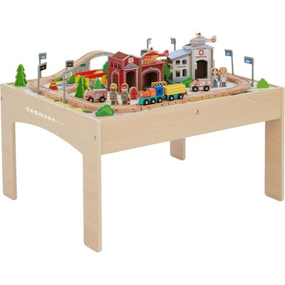 Teamson Kids Preschool Preschool Play Lab Toys Table with 85-piece Train & Town Set