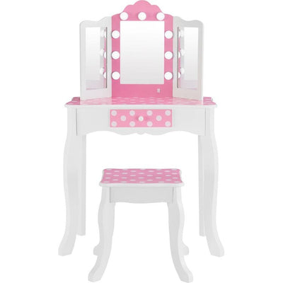 Teamson Kids Room Decor Fantasy Fields Gisele Polka Dot Kids Vanity Table & Stool with LED