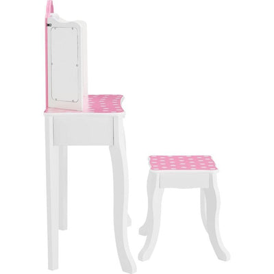 Teamson Kids Room Decor Fantasy Fields Gisele Polka Dot Kids Vanity Table & Stool with LED