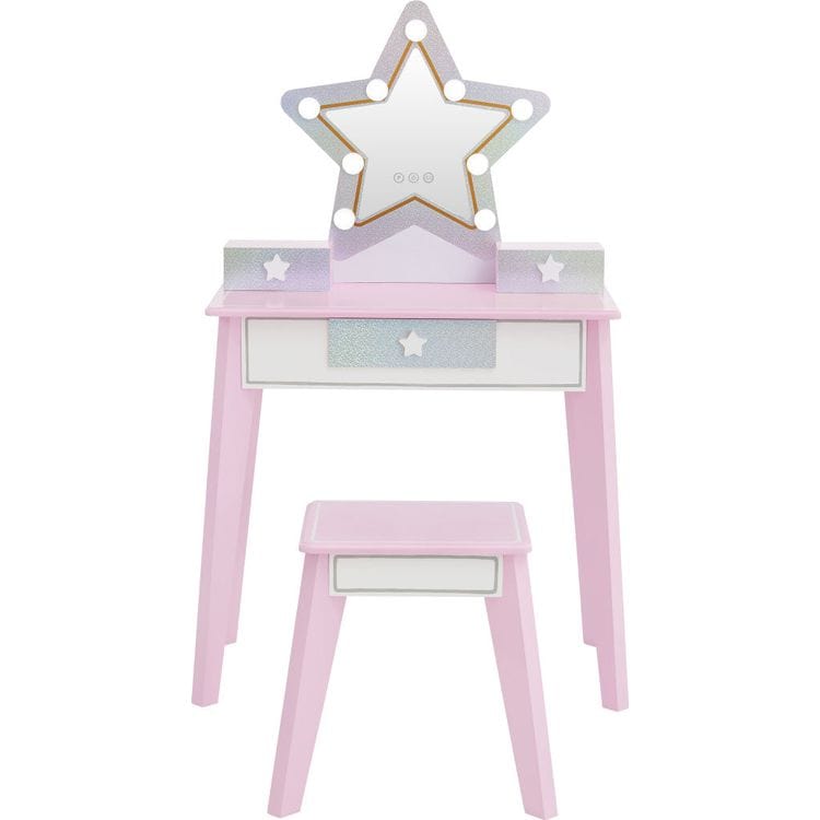 Teamson Kids Room Decor Fantasy Fields Little Princess Star Vanity with LED Mirror