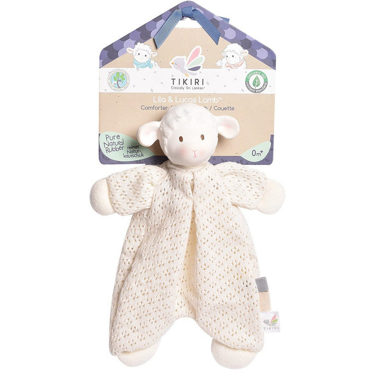 Tikiri Toys Infants Bahbah the Lamb Lovey with Natural Rubber Teether Head