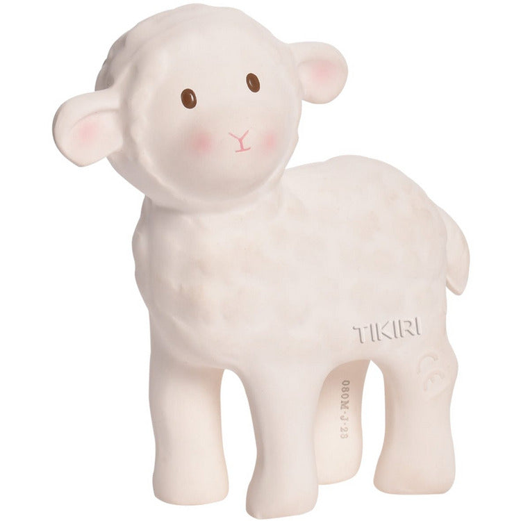 Tikiri Toys Infants Bahbah the Lamb Natural Rubber Teether, Rattle & Bath Toy