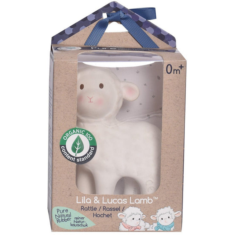 Tikiri Toys Infants Bahbah the Lamb Natural Rubber Teether, Rattle & Bath Toy