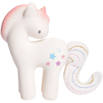 Tikiri Toys Infants Cotton Candy Unicorn Natural Rubber Rattle with Crinkle Tail