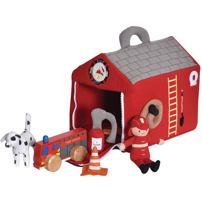 Tikiri Toys Infants Fire Station Playset with Hat and Accessories