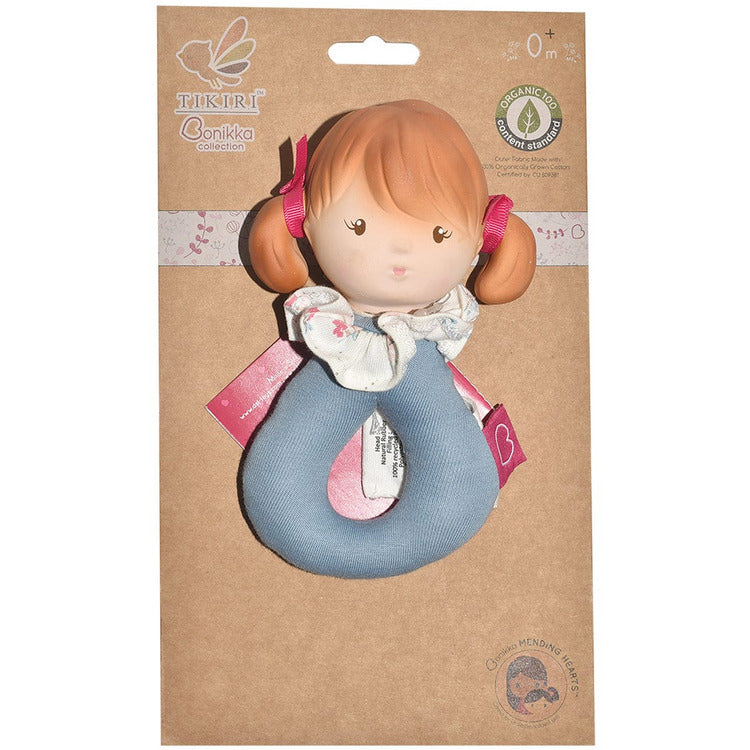 Tikiri Toys Infants Teeny Doll Organic Rattle with Natural Rubber Head Teether