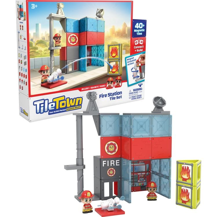 Tile Town STEM Tile Town Fire Station Magnetic Tiles Playset