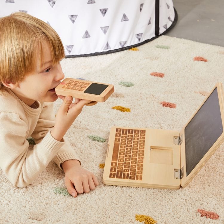 Wonder & Wise Preschool Wooden Pretend Play Laptop