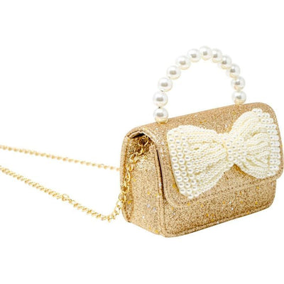 Zomi Gem Trend Accessories Glitter Pearl Handle Bow Handbag - Gold