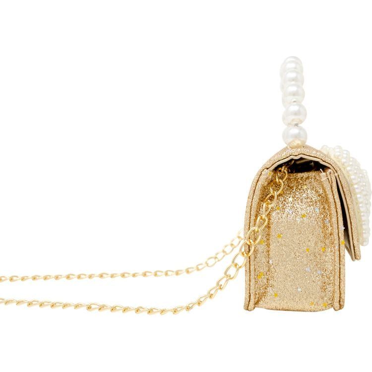 Zomi Gem Trend Accessories Glitter Pearl Handle Bow Handbag - Gold