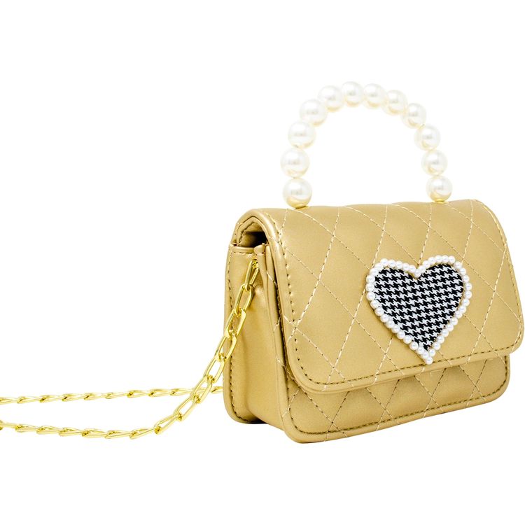 Zomi Gem Trend Accessories Quilted Pearl Handle Heart Bag - Gold