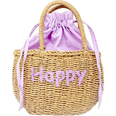 Zomi Gem Trend Accessories Wicker Basket Bag "HAPPY" -Purple