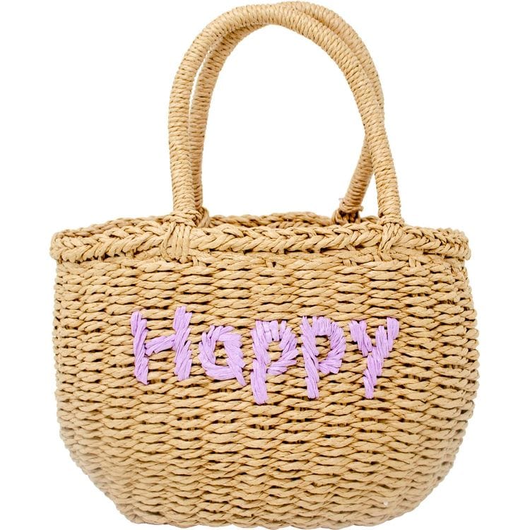Zomi Gem Trend Accessories Wicker Basket Bag "HAPPY" -Purple