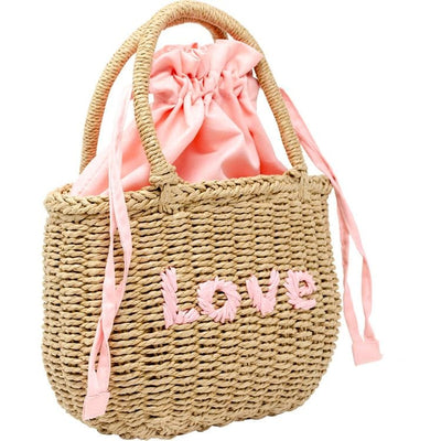 Zomi Gem Trend Accessories Wicker Basket Bag "LOVE" - Pink