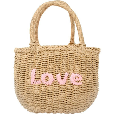 Zomi Gem Trend Accessories Wicker Basket Bag "LOVE" - Pink