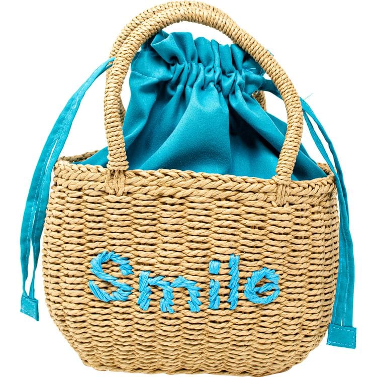 Zomi Gem Trend Accessories Wicker Basket Bag "SMILE" - Blue