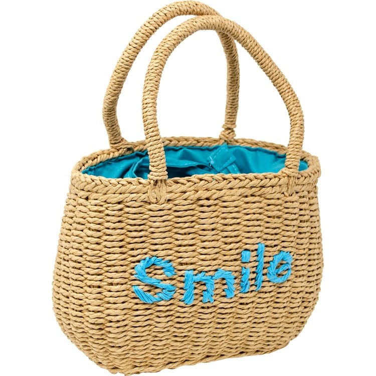 Zomi Gem Trend Accessories Wicker Basket Bag "SMILE" - Blue